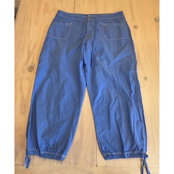 fresh produce Pants - Fresh Produce Womens Blue Cotton Capri Pants Size M Made in USA Drawstring Cuffs